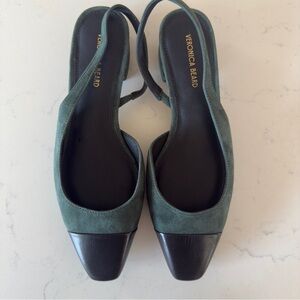 Veronica Beard Cecile Leather Cap-Toe Slingback Forest green + Black Size: 6